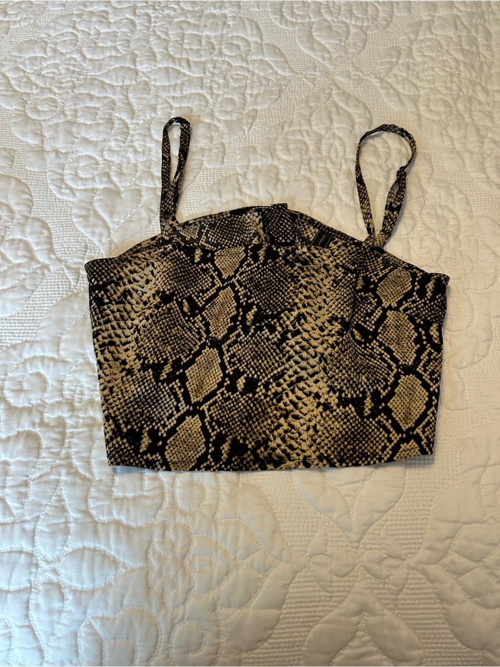 Valija Snake Print Crop Tank Top - Tan/Black Size S